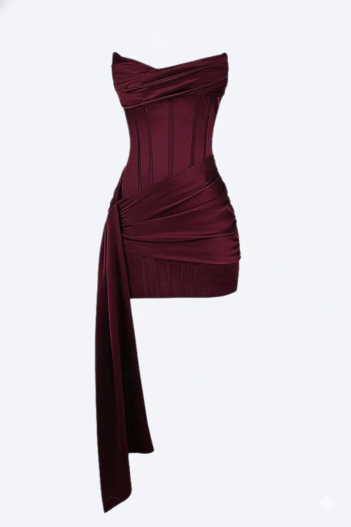 Dravela | Abito da Sera Donna Mini Corsetto Bordeaux Drappeggiato 2