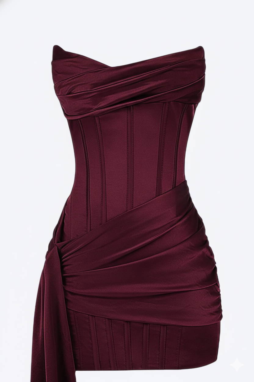 Dravela | Abito da Sera Donna Mini Corsetto Bordeaux Drappeggiato 4