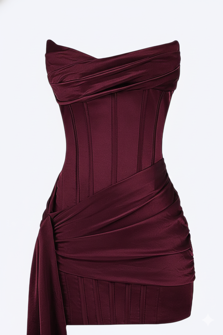 Dravela | Abito da Sera Donna Mini Corsetto Bordeaux Drappeggiato 4