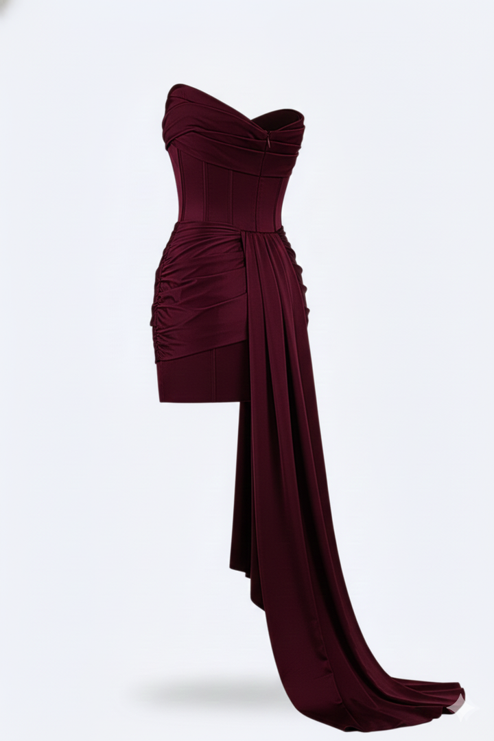 Dravela | Abito da Sera Donna Mini Corsetto Bordeaux Drappeggiato 5