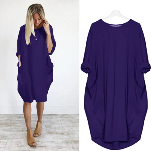 Abito Midi Donna Cotone Oversize Maniche Lunghe Casual