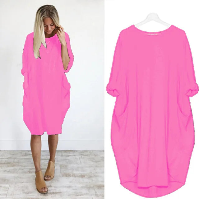 Abito Midi Donna Cotone Oversize Maniche Lunghe Casual
