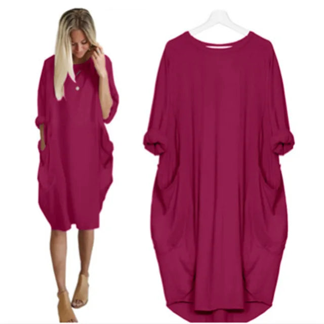 Abito Midi Donna Cotone Oversize Maniche Lunghe Casual