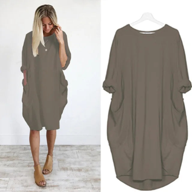 Abito Midi Donna Cotone Oversize Maniche Lunghe Casual