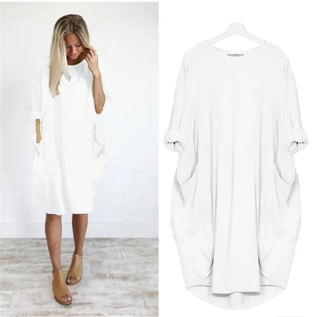 Abito Midi Donna Cotone Oversize Maniche Lunghe Casual