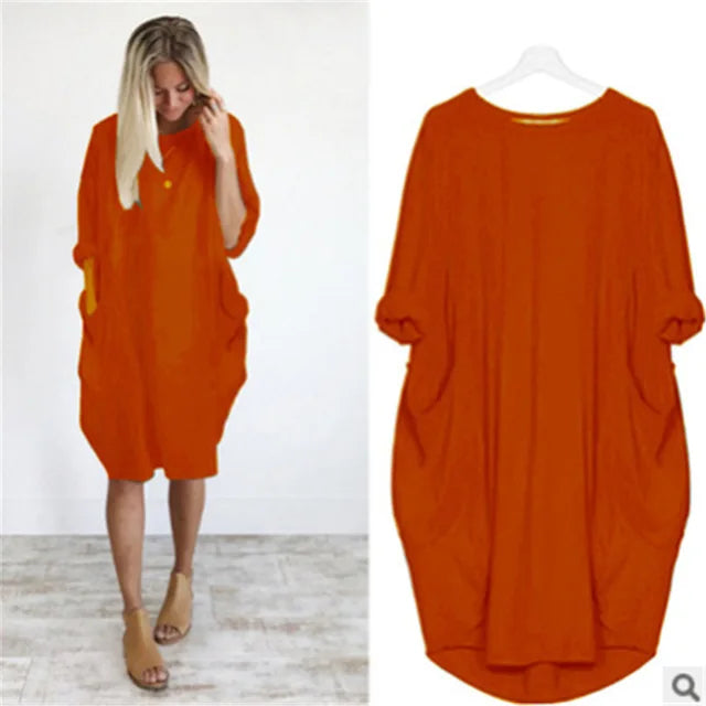 Abito Midi Donna Cotone Oversize Maniche Lunghe Casual
