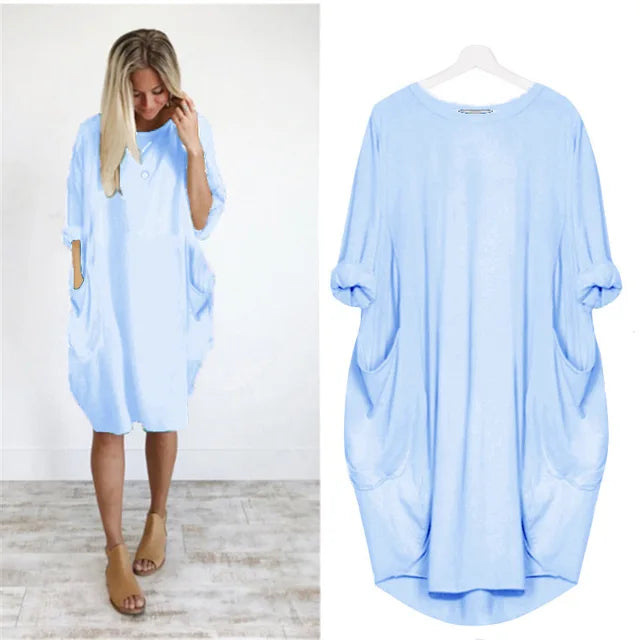 Abito Midi Donna Cotone Oversize Maniche Lunghe Casual