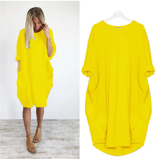 Abito Midi Donna Cotone Oversize Maniche Lunghe Casual