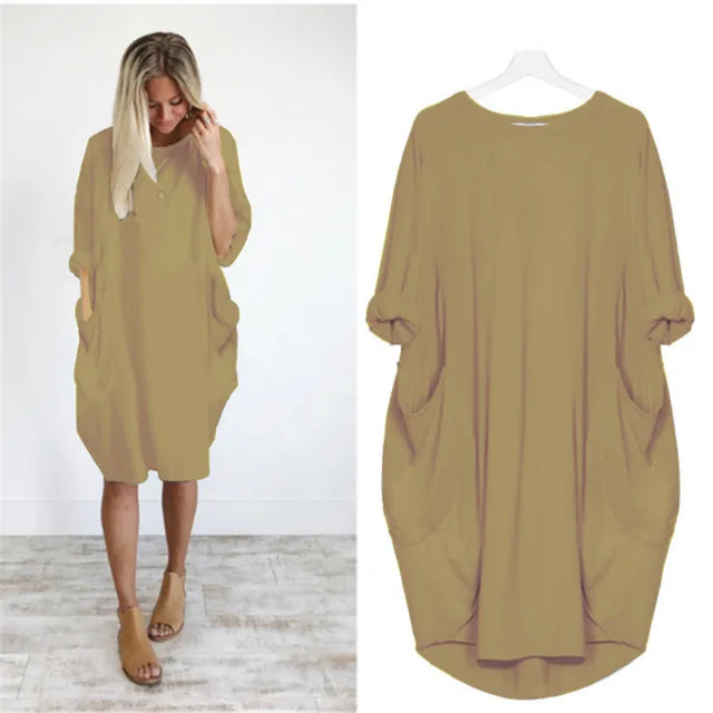 Abito Midi Donna Cotone Oversize Maniche Lunghe Casual