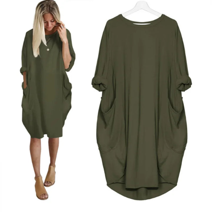 Abito Midi Donna Cotone Oversize Maniche Lunghe Casual