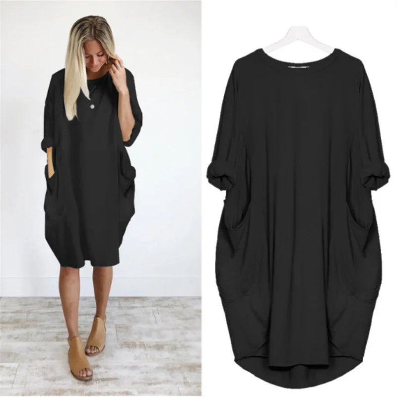 Abito Midi Donna Cotone Oversize Maniche Lunghe Casual - Vesarelli