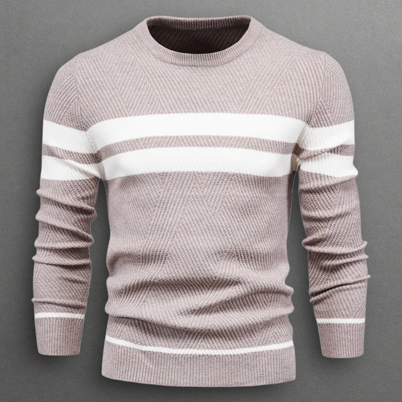 Pullover Uomo Maglia Morbida a Righe Vestibilità Moderna
