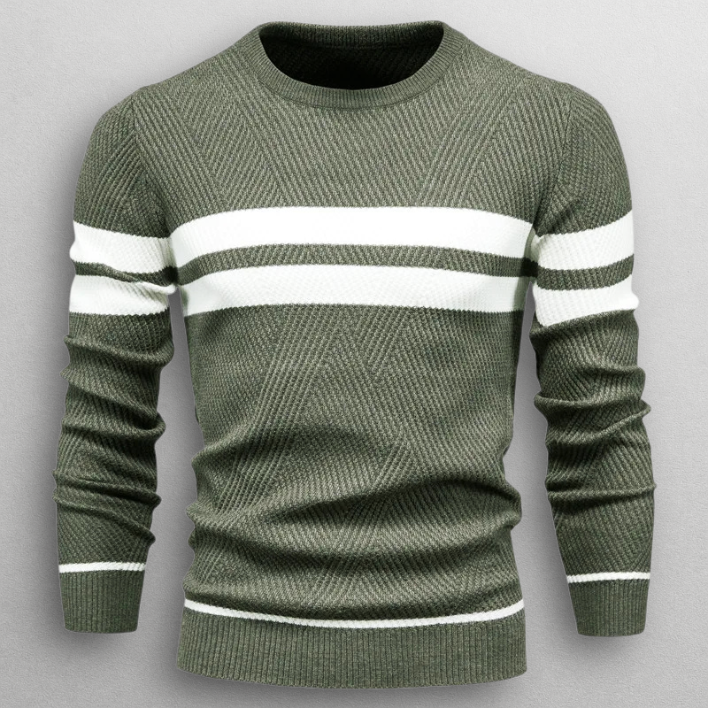 Pullover Uomo Maglia Morbida a Righe Vestibilità Moderna