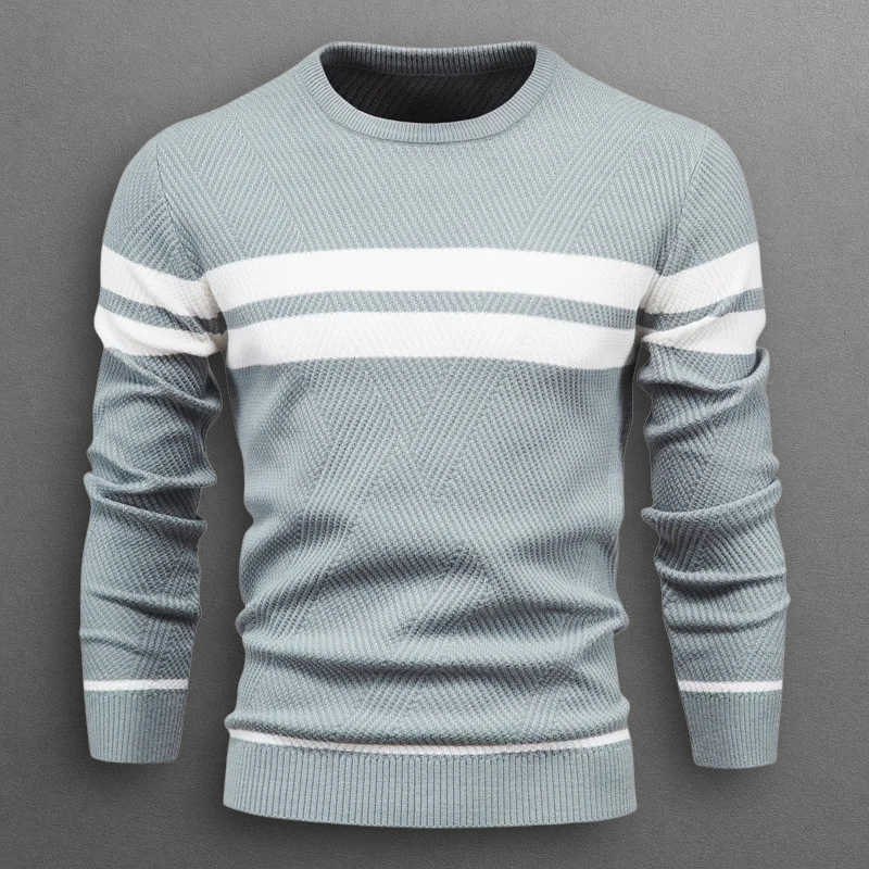 Pullover Uomo Maglia Morbida a Righe Vestibilità Moderna