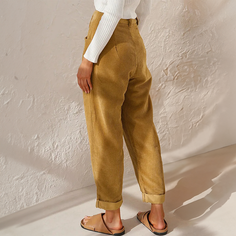 Pantaloni Donna Velluto a Coste Vita Alta Slim