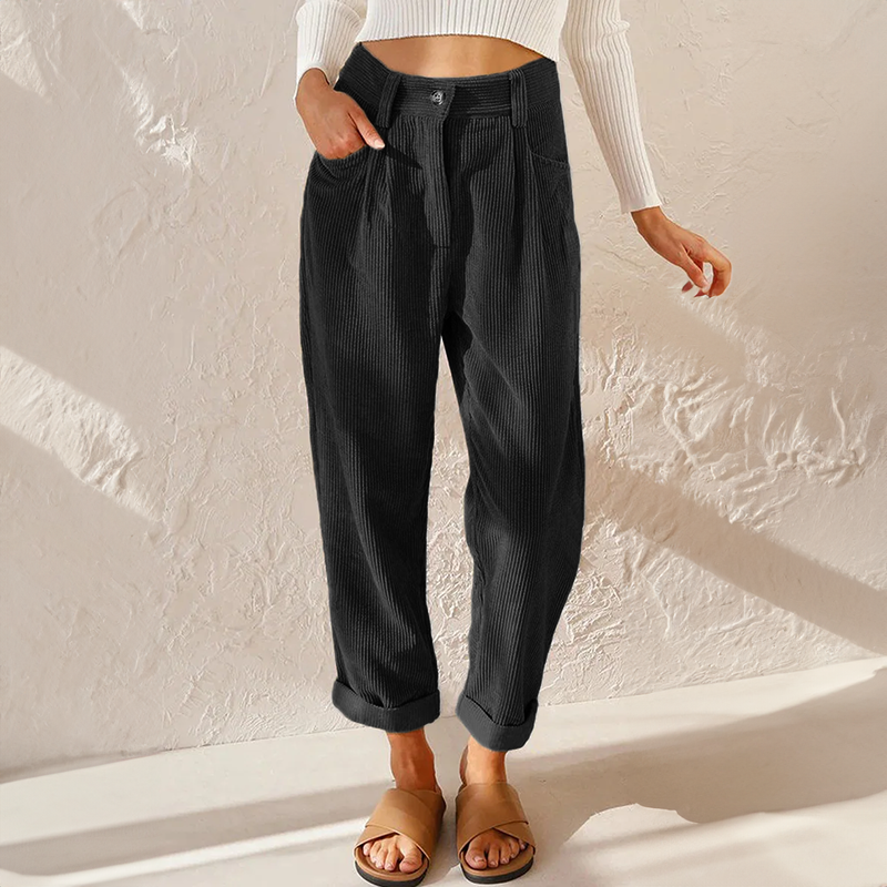 Pantaloni Donna Velluto a Coste Vita Alta Slim