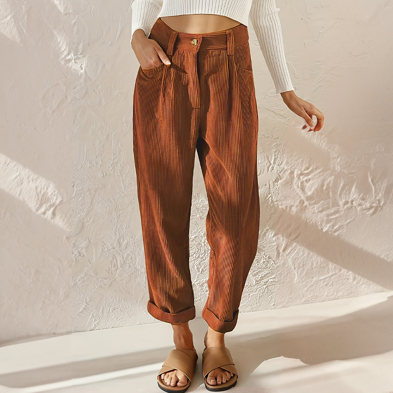 Pantaloni Donna Velluto a Coste Vita Alta Slim