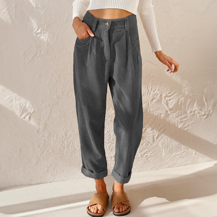 Pantaloni Donna Velluto a Coste Vita Alta Slim