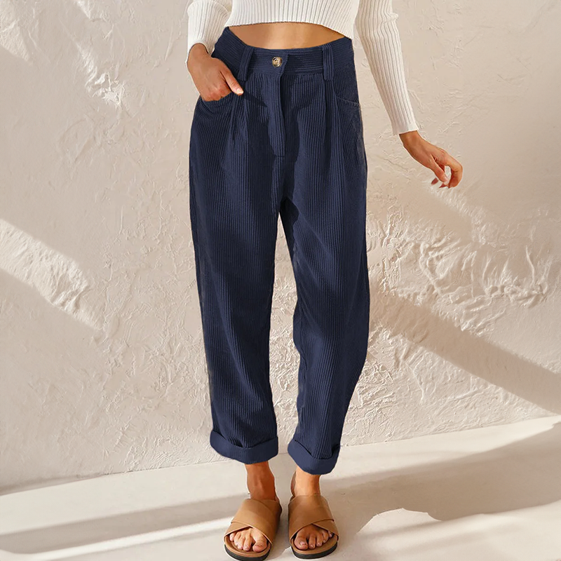 Pantaloni Donna Velluto a Coste Vita Alta Slim