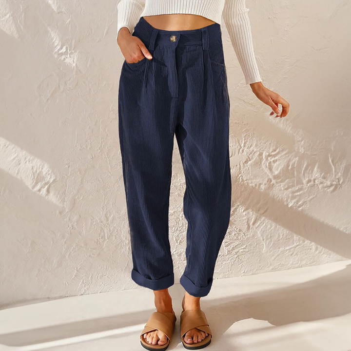 Pantaloni Donna Velluto a Coste Vita Alta Slim