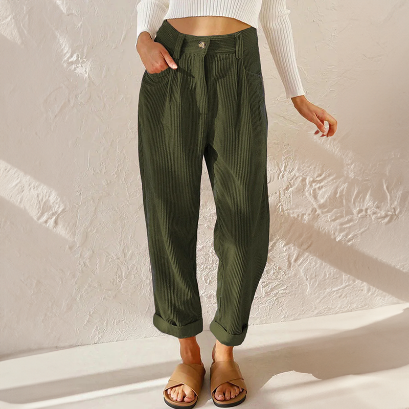 Pantaloni Donna Velluto a Coste Vita Alta Slim
