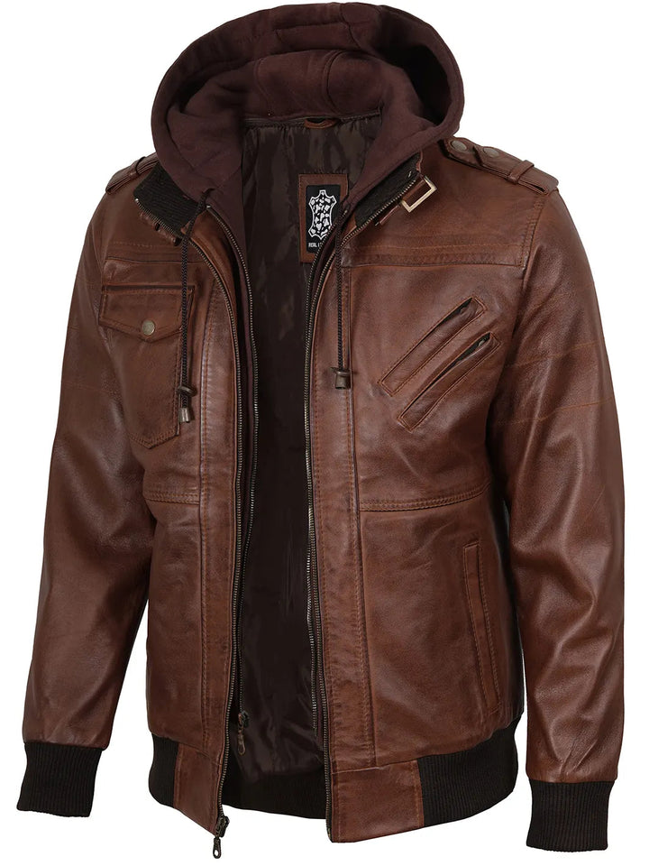 Edinburgh | Elegante Bomber Pelle Uomo con Cappuccio Removibile 1
