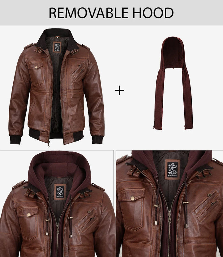 Edinburgh | Elegante Bomber Pelle Uomo con Cappuccio Removibile 4