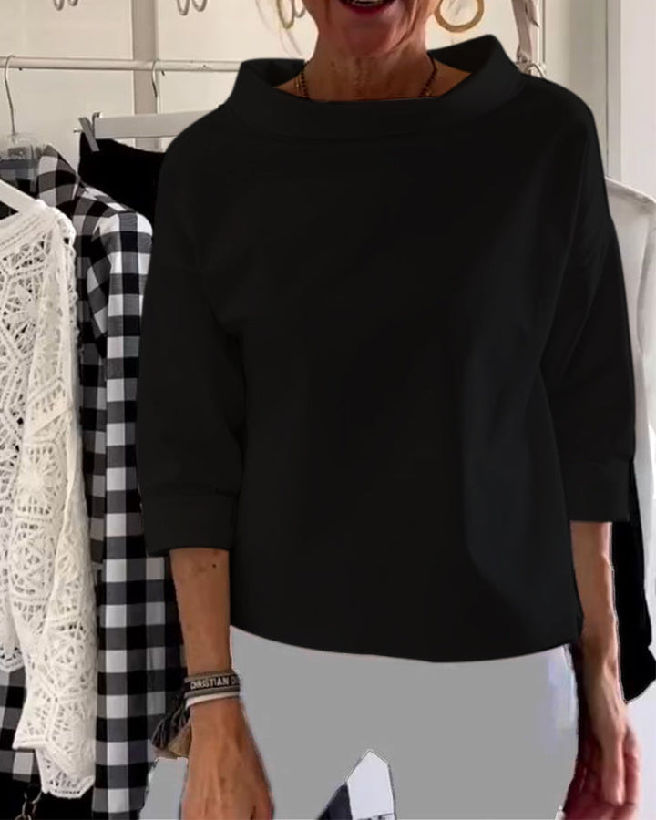 Elano | Camicia Cotone Collo A Imbuto 3/4 Rilassata Nero