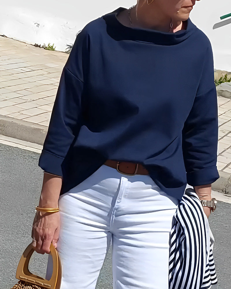 Elano | Camicia Cotone Collo A Imbuto 3/4 Rilassata Blu Scuro