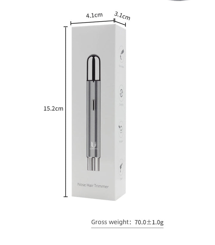 Scatola tagliapeli naso in acciaio inox, dimensioni 15,2x4,1x3,1 cm, peso lordo 70g. Design elegante, ideale per cura personale e igiene.