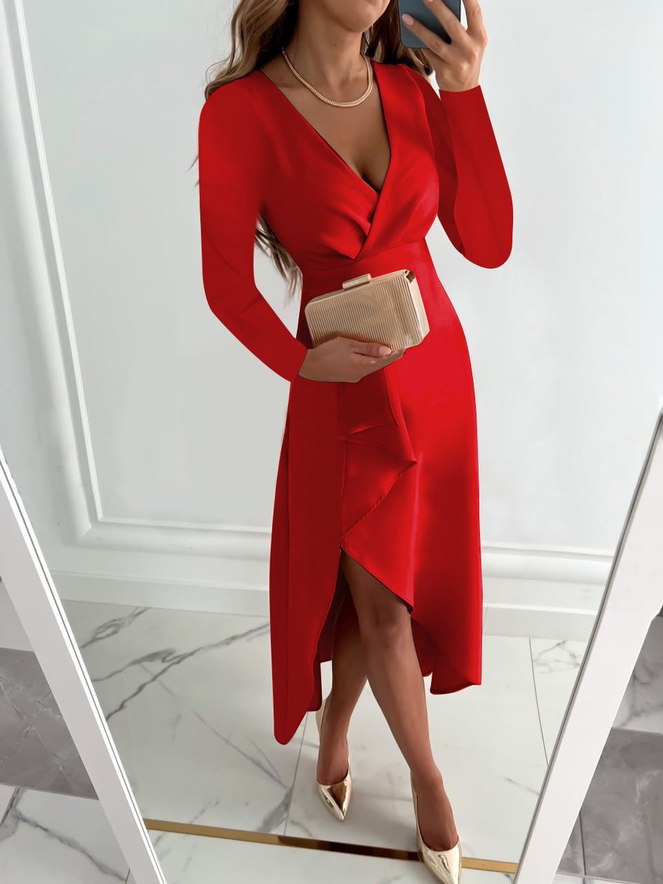 Abito Midi Donna a Portafoglio Elegante
