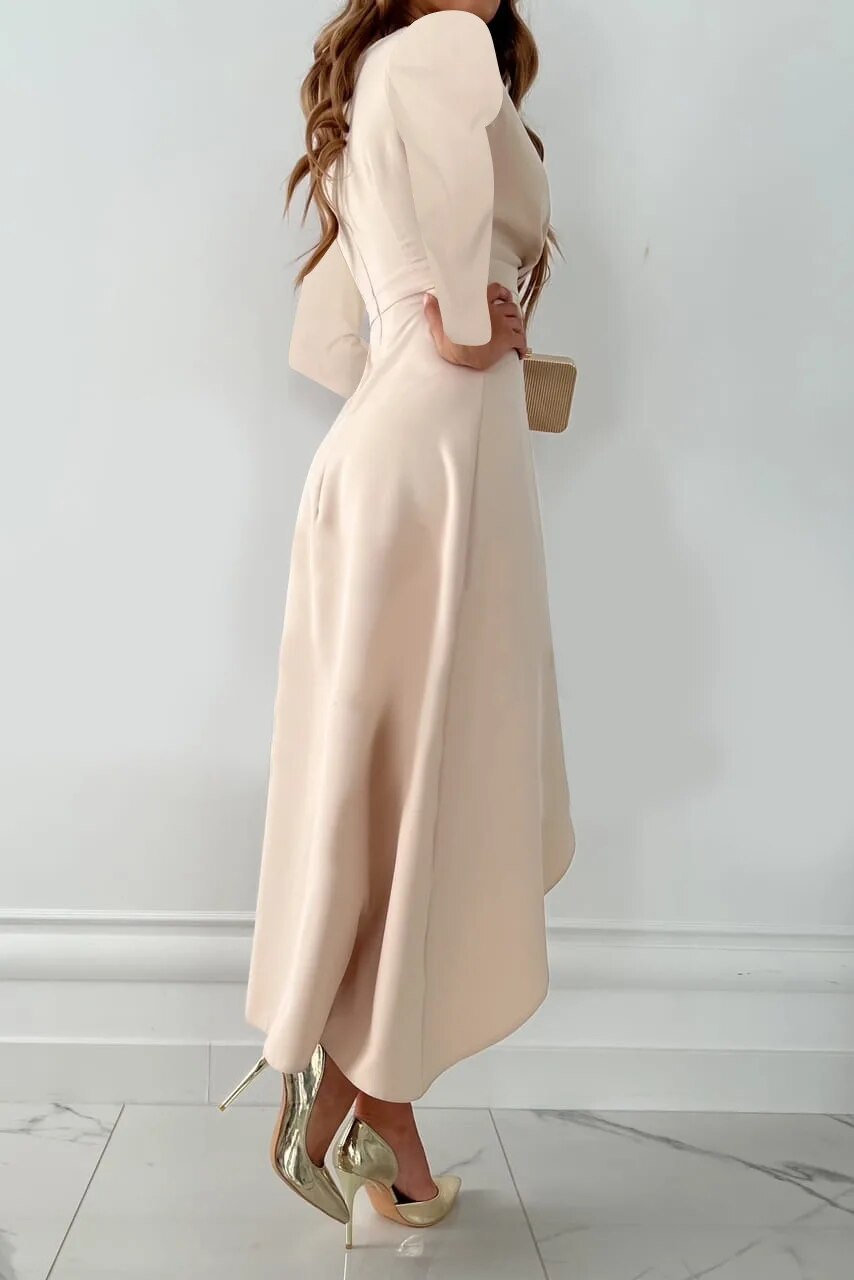 Abito Midi Donna Manica Lunga Scollo a V Affusolato Spacco