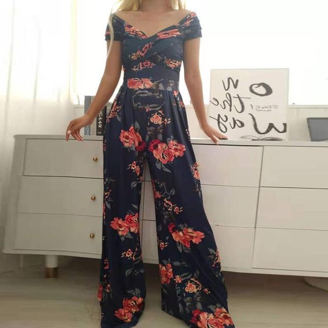 Tuta Donna Leggera Tessuto Stampato Scollatura Off Shoulder
