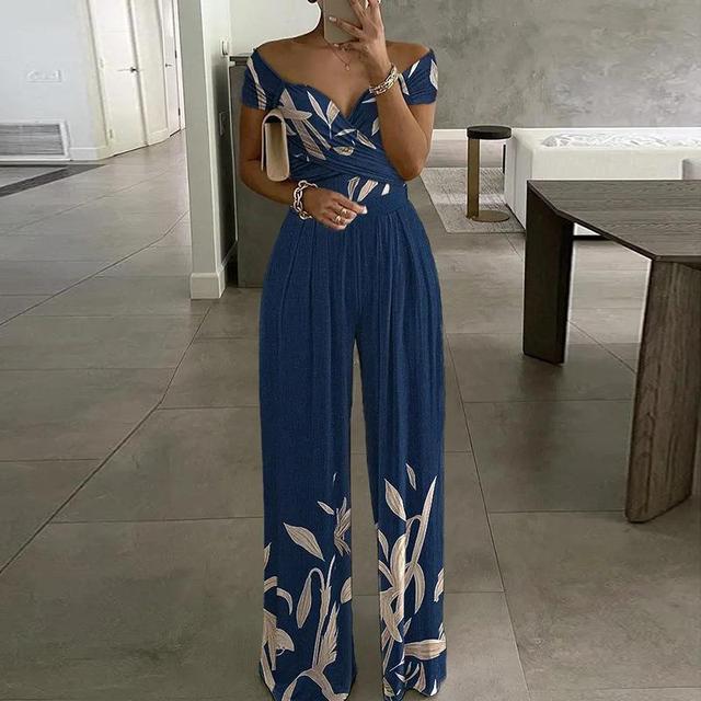 Tuta Donna Leggera Tessuto Stampato Scollatura Off Shoulder
