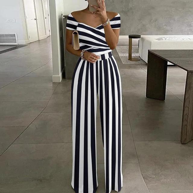 Tuta Donna Leggera Tessuto Stampato Scollatura Off Shoulder