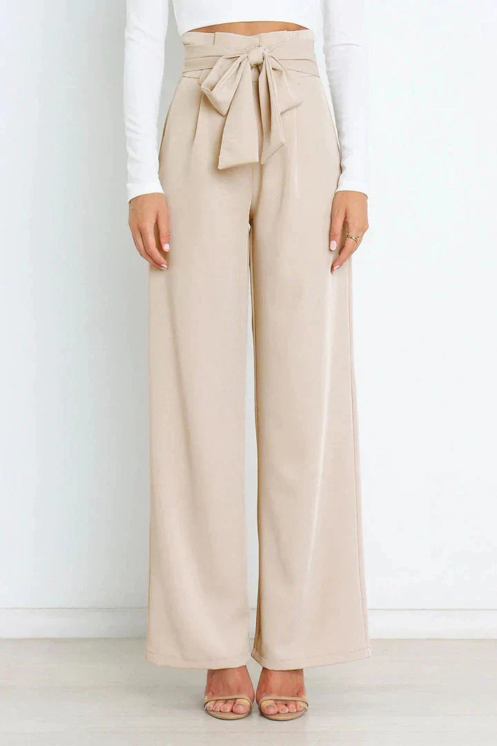 Pantaloni Donna Vita Alta Larga con Cintura a Nastro - Vesarelli
