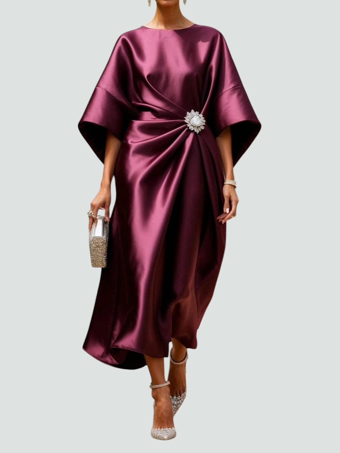 Elegante abito Donna | Drappeggio Fluttuante & Dettaglio Gioiello