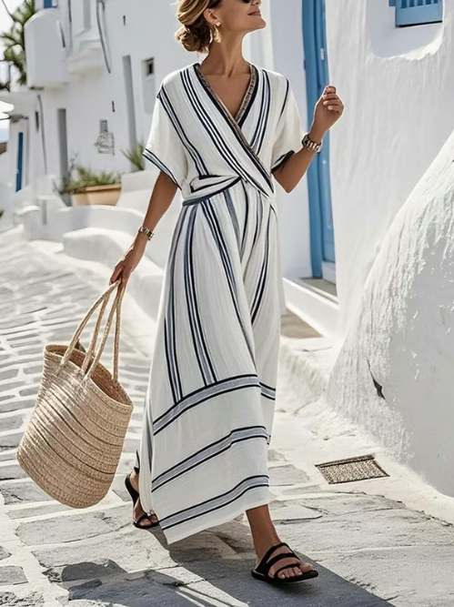 Vestito Donna Scollo Incrociato Vita Regolabile Elegante - Vesarelli