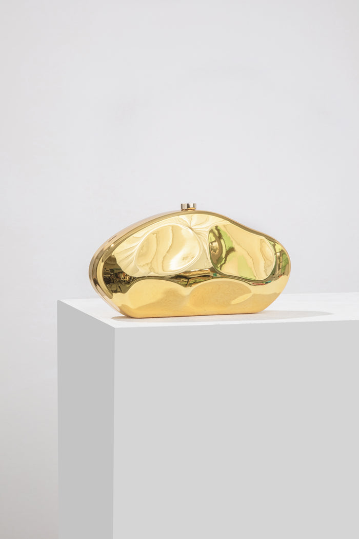Elegante pochette strutturata da donna color oro di lusso 1