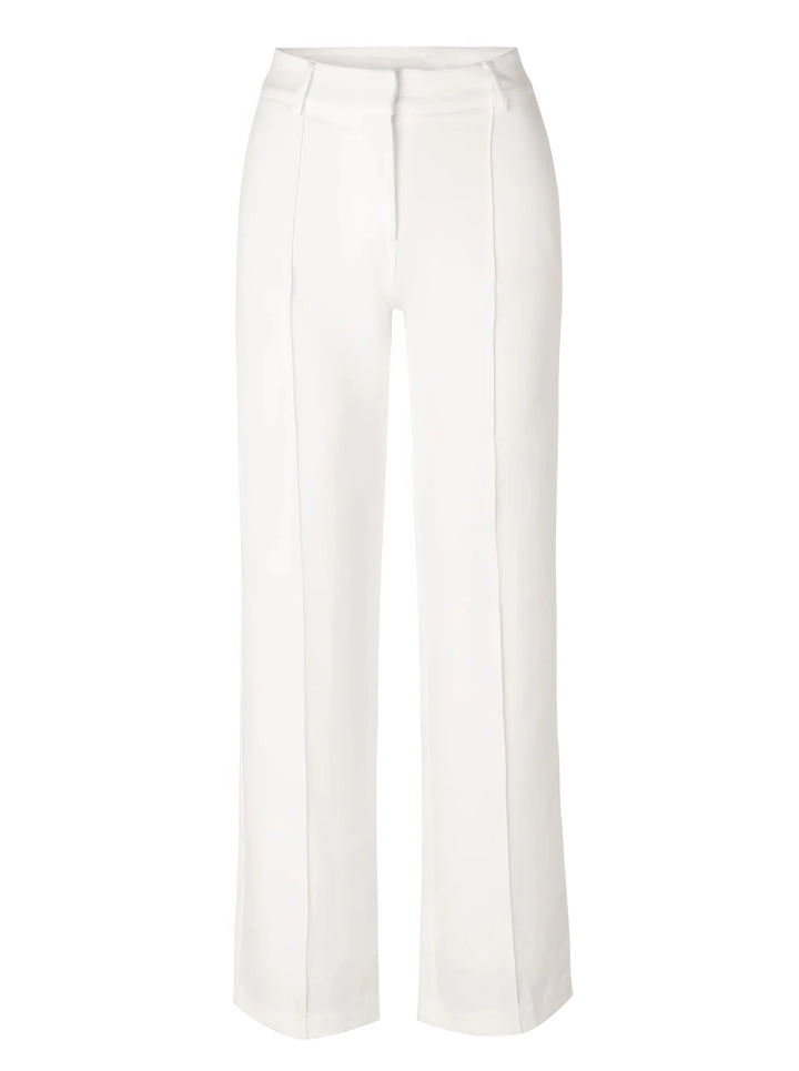 Pantaloni bianchi eleganti da donna, taglio dritto, vita alta, tessuto leggero. Ideali per look formali e casual. Disponibili in diverse taglie.