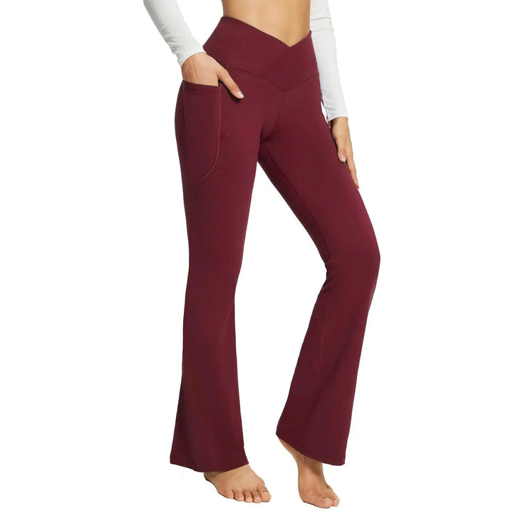 Pantaloni Yoga Donna Gamba Larga Tessuto Morbido Elasticizzato - Vesarelli