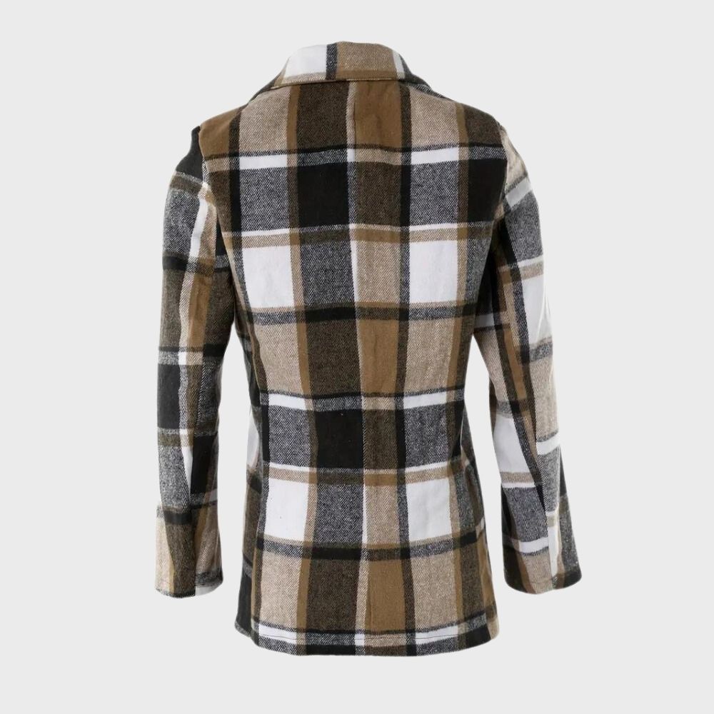 Giacca a quadri marrone, bianco e nero da uomo, stile casual, tessuto invernale, retro, taglio classico, ideale per moda autunno-inverno.