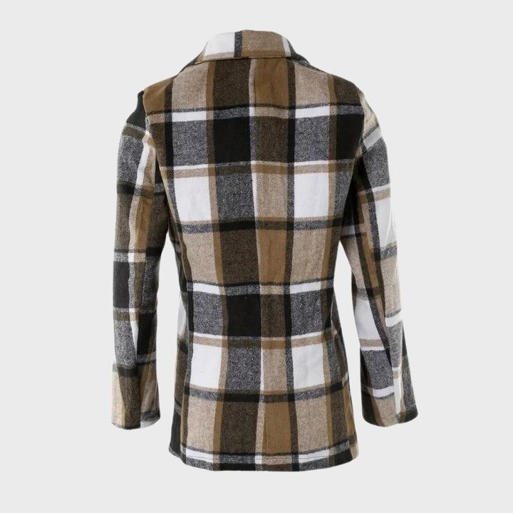 Giacca a quadri marrone, bianco e nero da uomo, stile casual, tessuto invernale, retro, taglio classico, ideale per moda autunno-inverno.
