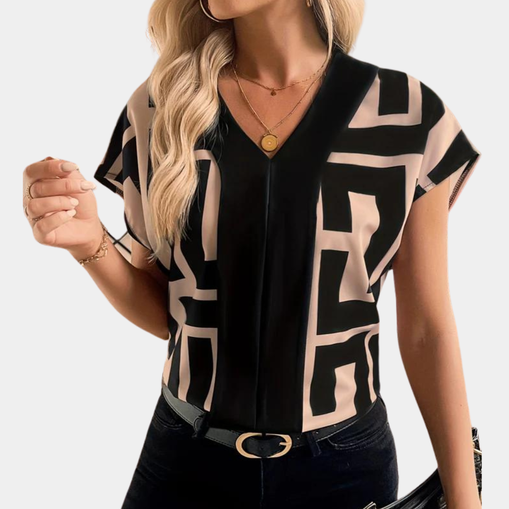 Blusa Donna Stampa Geometrica Scollo a V - Vesarelli