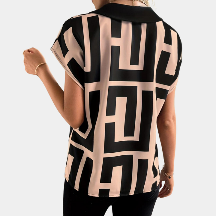 Elina | Elegante Blusa Donna a Maniche Corte con Stampa Geometrica 1