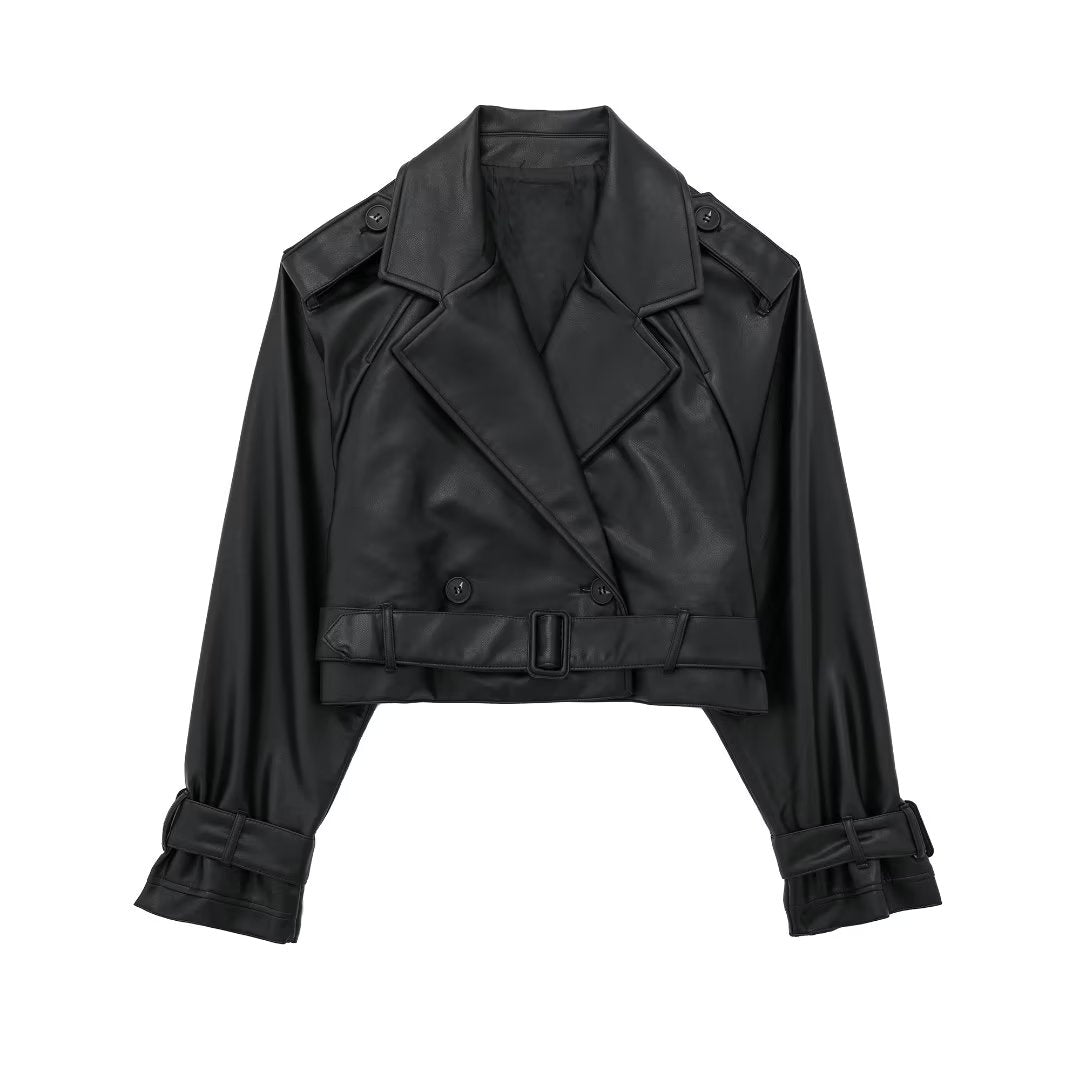 Giacca Donna Cropped Finta Pelle Stile Trench Moderno