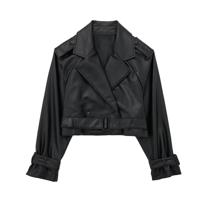 Giacca Donna Cropped Finta Pelle Stile Trench Moderno