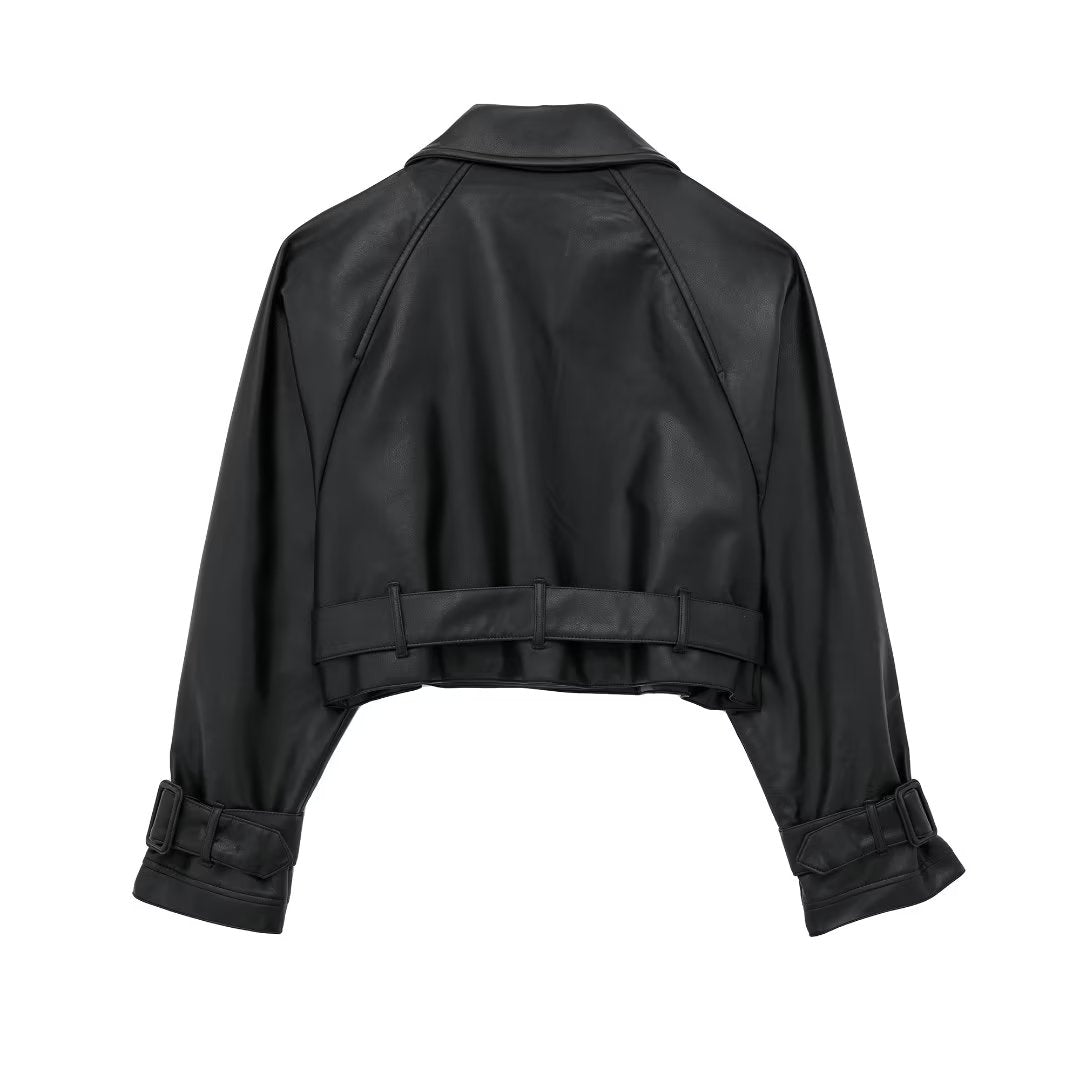 Giacca Donna Cropped Finta Pelle Stile Trench Moderno