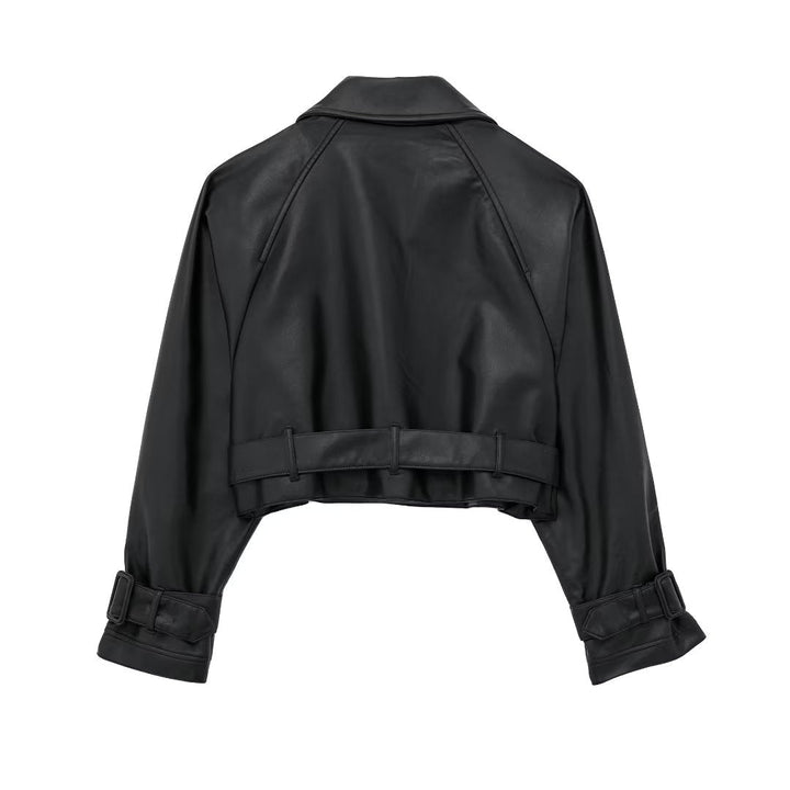 Giacca Donna Cropped Finta Pelle Stile Trench Moderno