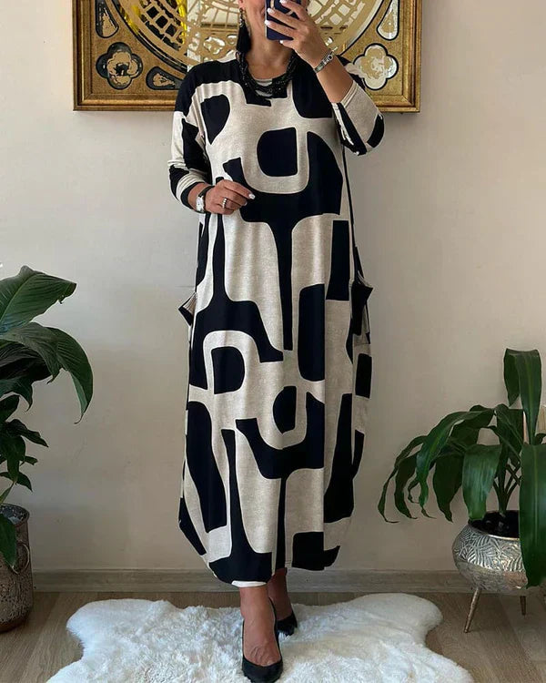 Abito Maxi Donna Stampa Leggera Estiva Scollo Classico - Vesarelli